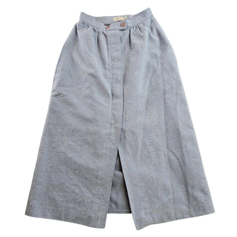 Next Midi Skirt Womens Size 8 Blue Linen Blend Summer High Waist Button Front‎